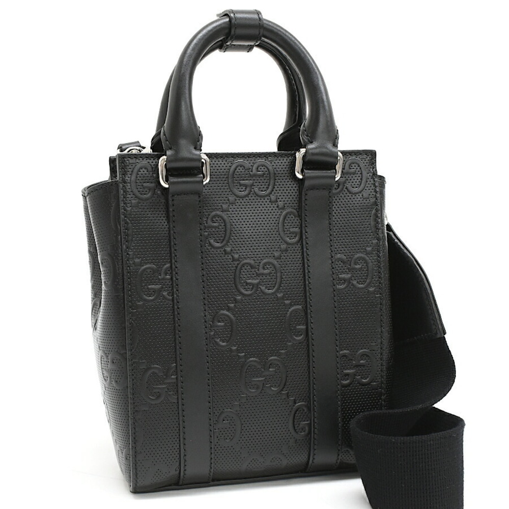 Gucci GG Embossed Tote Bag Shoulder Leather Black
